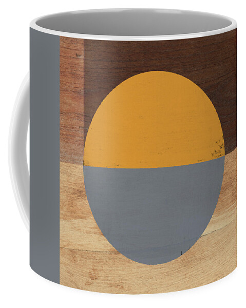 Modern Coffee Mug featuring the mixed media Cirkel Yellow and Grey- Art by Linda Woods by Linda Woods