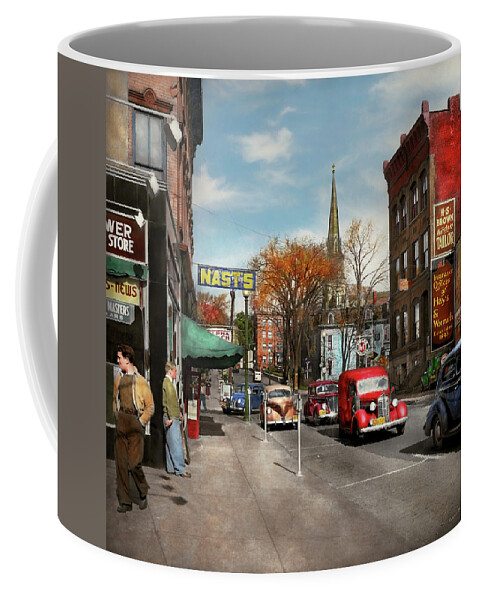 Amsterdam Coffee Mug featuring the photograph City - Amsterdam NY - Downtown Amsterdam 1941 by Mike Savad