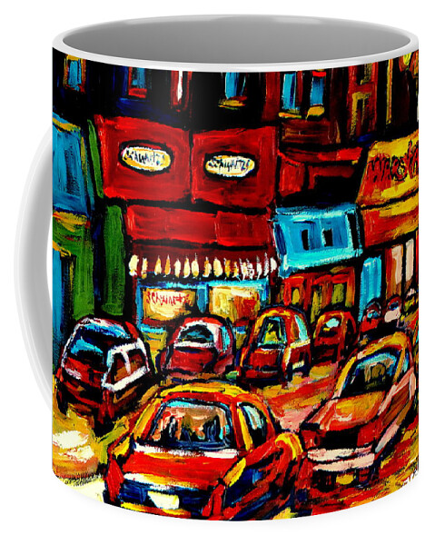 Montreal Coffee Mug featuring the painting City At Night Montreal Street Scenes by Carole Spandau