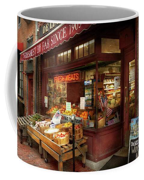 Boston Coffee Mug featuring the photograph City - Boston Ma - Fresh meats and Fruit by Mike Savad