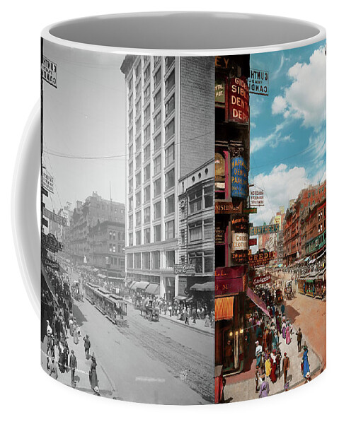 Color Coffee Mug featuring the photograph City - Chicago Il - A sign for every surface 1905 - Side by Side by Mike Savad