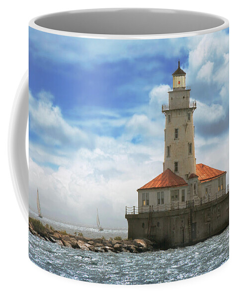 Chicago Coffee Mug featuring the photograph City - Chicago IL - Chicago harbor lighthouse by Mike Savad