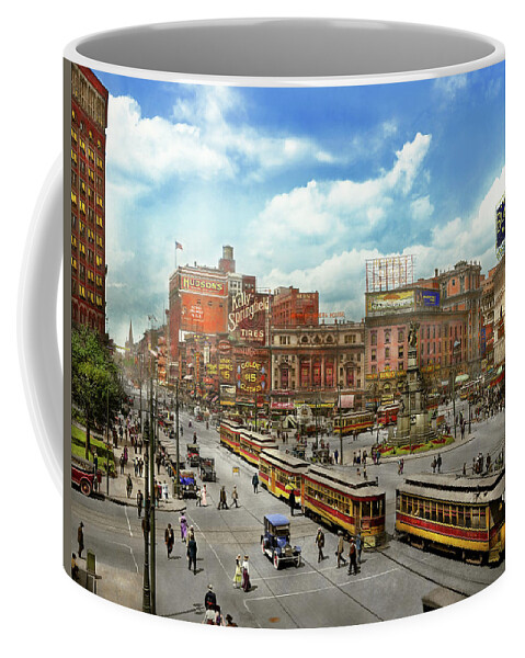 Color Coffee Mug featuring the photograph City - Detroit MI - Motor City 1917 by Mike Savad