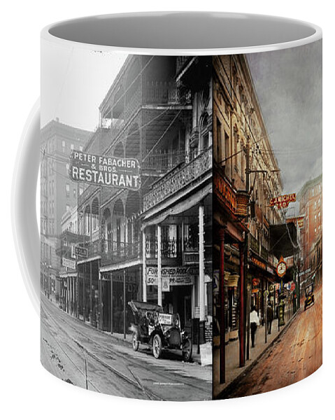 St Charles Coffee Mug featuring the photograph City - New Orleans - A look at St Charles Ave 1910 - Side by Side by Mike Savad
