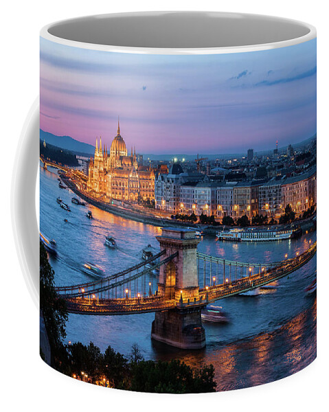 Budapest Coffee Mug featuring the photograph City of Budapest at Dusk by Artur Bogacki