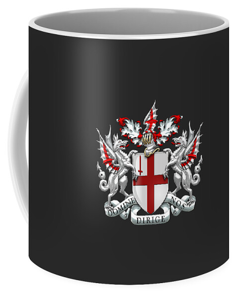 'cities Of The World' Collection By Serge Averbukh Coffee Mug featuring the digital art City of London - Coat of Arms over Black Leather by Serge Averbukh