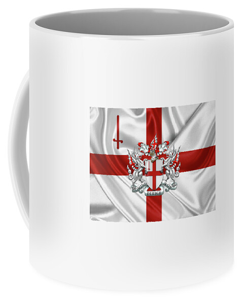 'cities Of The World' Collection By Serge Averbukh Coffee Mug featuring the digital art City of London - Coat of Arms over City of London Flag by Serge Averbukh