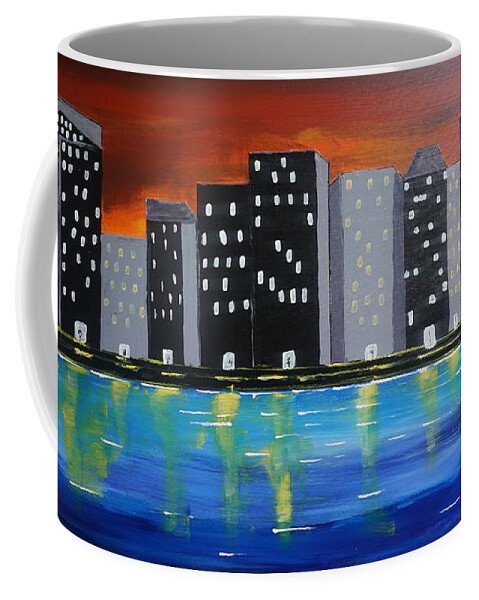 Acrylic Coffee Mug featuring the painting City Scape_Night Life by Jimmy Clark