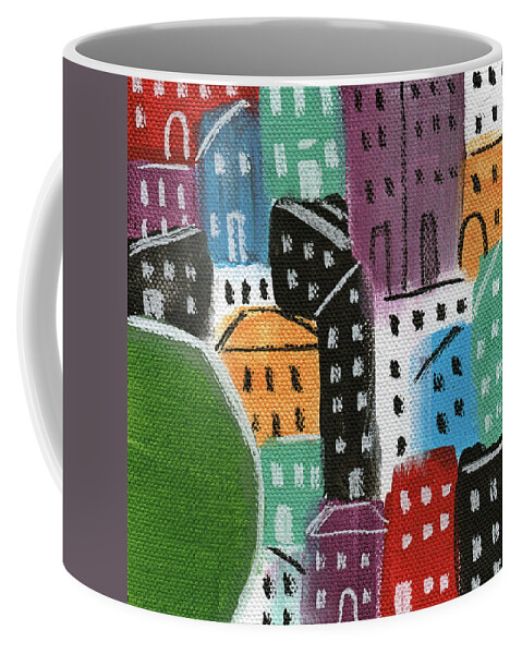 Houses Coffee Mug featuring the painting City Stories- By The Park by Linda Woods
