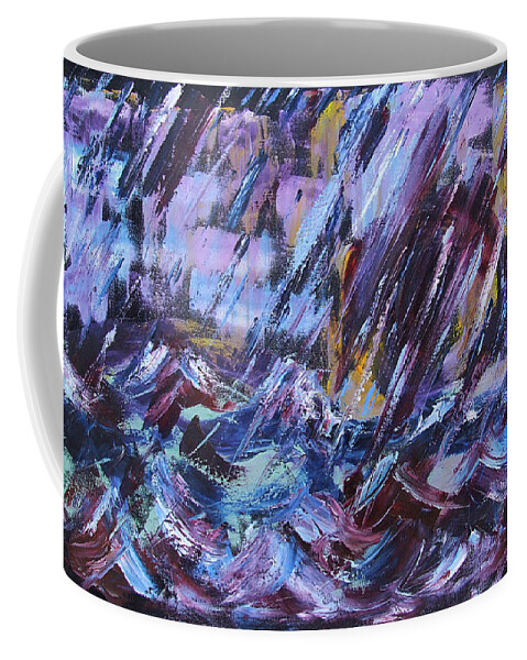 Katt Yanda Original Art Landscape Oil Painting City Waterfront Rain Storm Coffee Mug featuring the painting City Storm Abstract by Katt Yanda