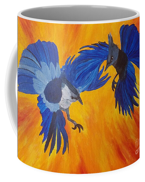Clash Of Wings Coffee Mug featuring the painting Clash of Wings by Maria Urso