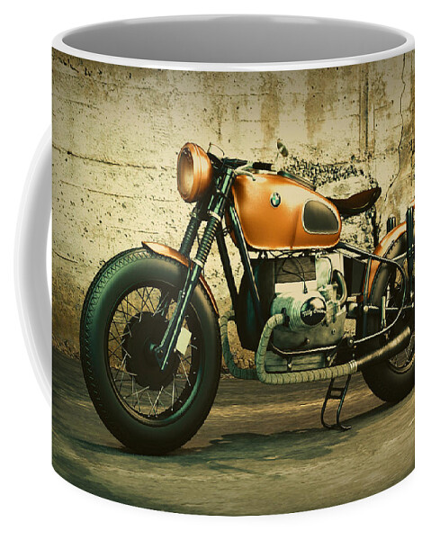 Classic BMW Motorcycle Vintage Shot Against Concrete Wall Coffee Mug