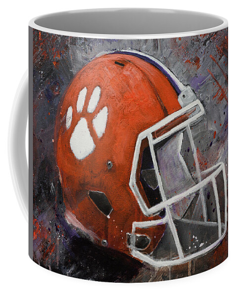 Clemson Football Coffee Mug featuring the painting Clemson Tigers Football Helmet Original Painting by Gray Artus