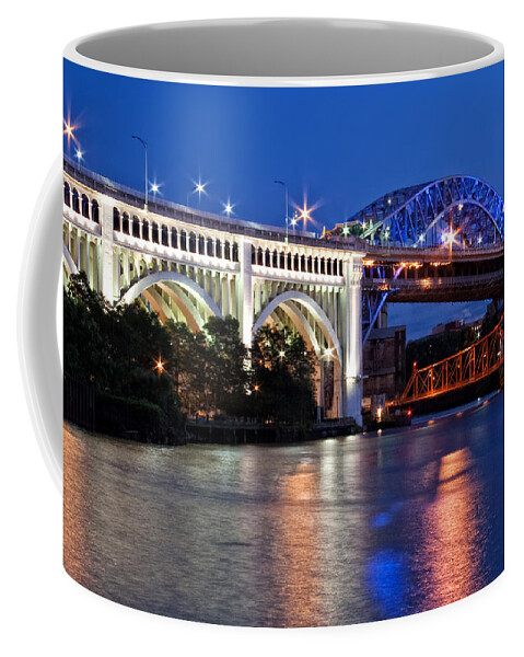Colored Bridges Coffee Mug featuring the photograph Cleveland Colored Bridges by Dale Kincaid