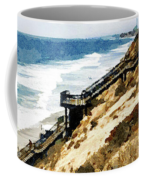 Carlsbad Coffee Mug featuring the digital art Cliff View - Carlsbad Ponto Beach by Rhonda Strickland