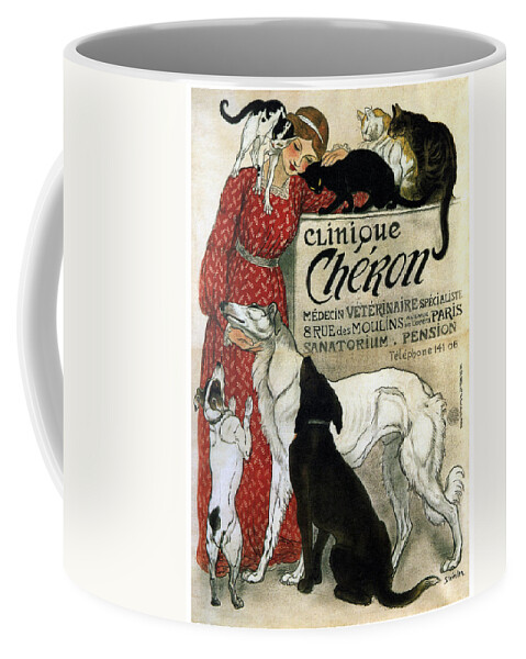 Clinique Cheron Coffee Mug featuring the mixed media Clinique Cheron - Vintage Clinic Advertising Poster by Studio Grafiikka