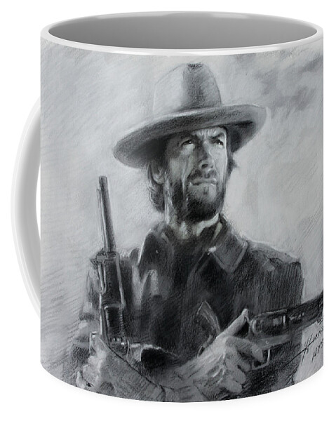 Clint Eastwood Coffee Mug featuring the drawing Clint Eastwood by Viola El