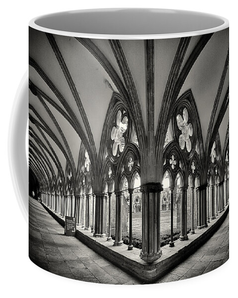 Cathedral Coffee Mug featuring the photograph Cloisters of Salisbury Cathedral England by Shirley Mitchell