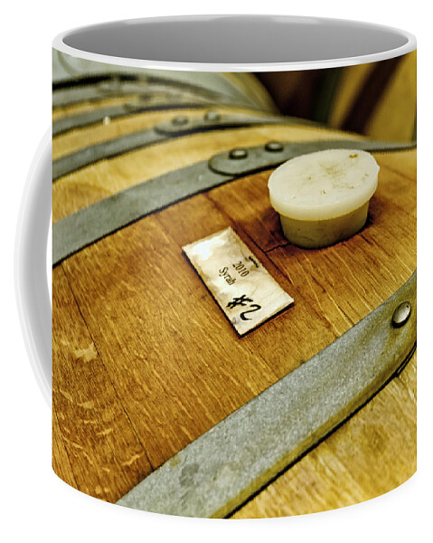 Colorado Vineyard Coffee Mug featuring the photograph Close Up of Red Wine Barrel by Teri Virbickis