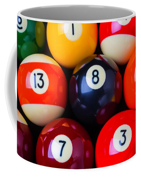 Pool Coffee Mug featuring the photograph Close Up Poolballs by Garry Gay
