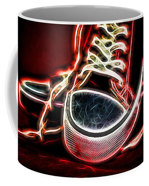 Background Coffee Mug featuring the photograph Closeup of Red Canvas Trainers by John Williams