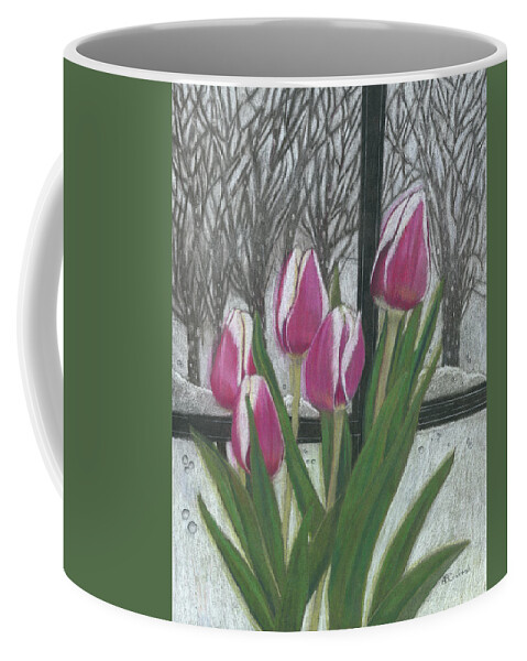 Tulips Coffee Mug featuring the drawing C'mon Spring by Arlene Crafton