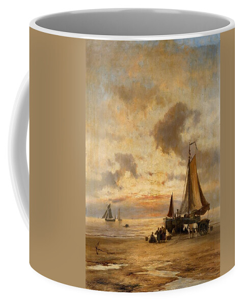 Johannes Herman Barend Koekkoek Coffee Mug featuring the painting Coastal Landscape at Evening by MotionAge Designs