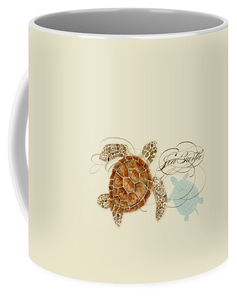 Watercolor Coffee Mug featuring the painting Coastal Waterways - Green Sea Turtle Rectangle 2 by Audrey Jeanne Roberts