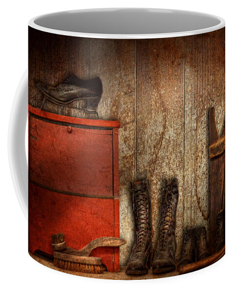 Cobbler Coffee Mug featuring the photograph Cobbler - The shoe shiner 1900 by Mike Savad