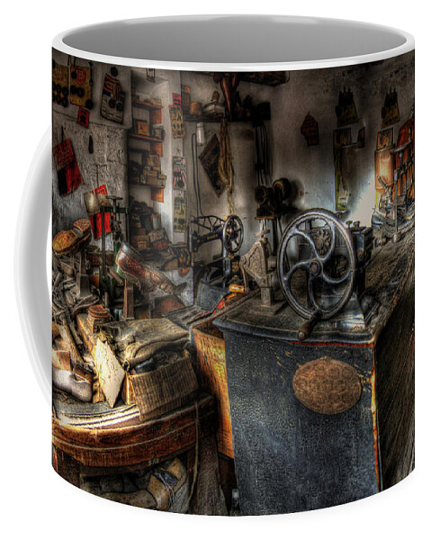 Art Coffee Mug featuring the photograph Cobbler's Shop by Yhun Suarez
