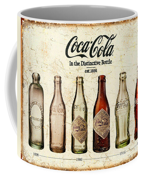 #faatoppicks Coffee Mug featuring the painting Coca-Cola Bottle Evolution Vintage Sign by Tony Rubino