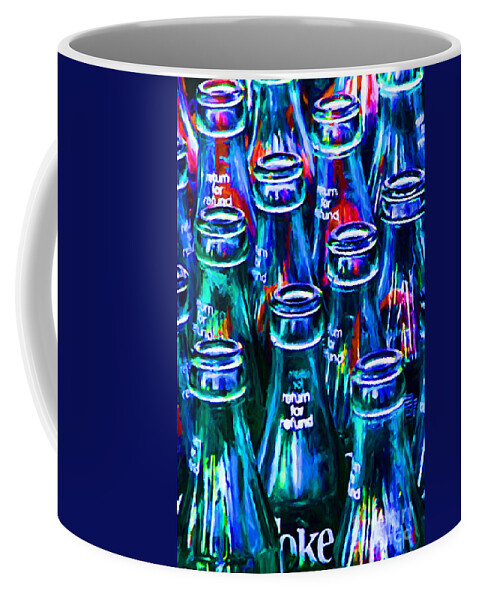 Coke Bottle Coffee Mug featuring the photograph Coca-Cola Coke Bottles - Return For Refund - Painterly - Blue by Wingsdomain Art and Photography