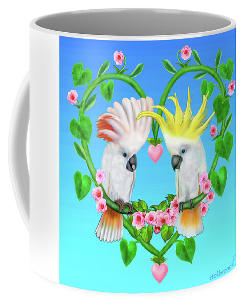 Cockatoo Love Birds Coffee Mug featuring the digital art Cockatoos of the Heart by Glenn Holbrook