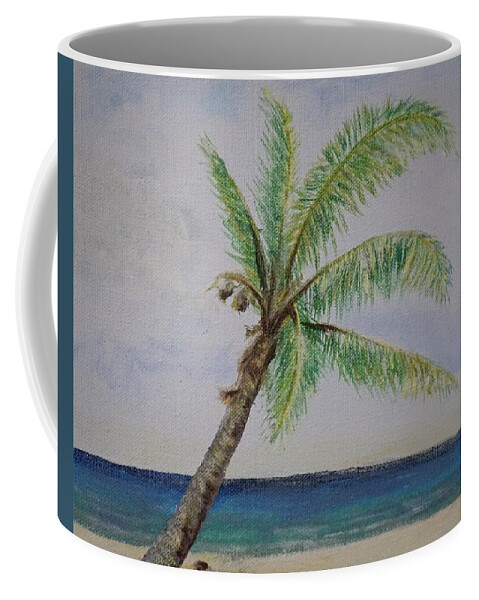 Beach Coffee Mug featuring the painting Coconut Palm on the Beach by Mike Jenkins