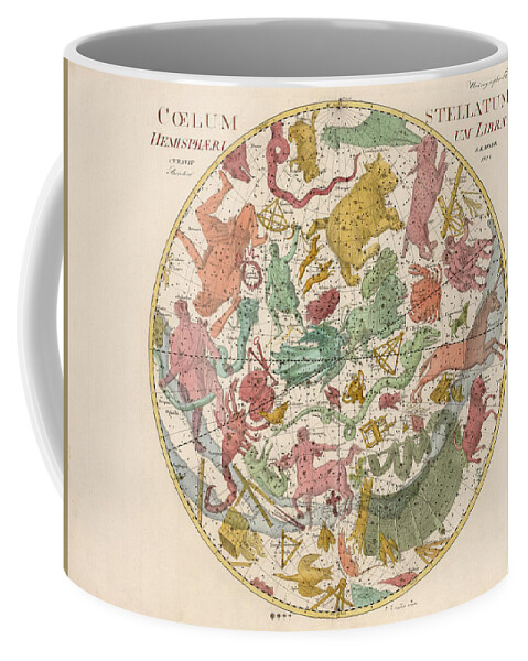 Celestial Chart Coffee Mug featuring the drawing Coelum Stellatum 2 - Map of the Sky - The Heavens - Constellations - Celestial Chart - Astronomy by Studio Grafiikka