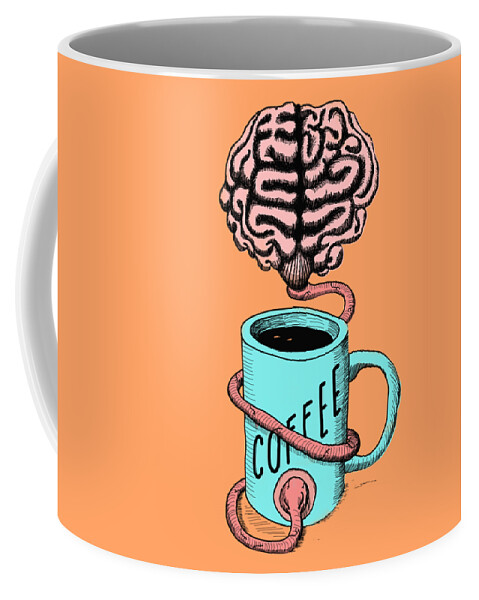 Coffee Coffee Mug featuring the digital art Coffee for the brain funny illustration by Cesar Padilla