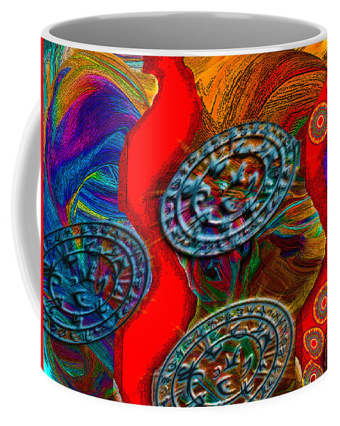 Original Modern Art Abstract Contemporary Vivid Colors Coffee Mug featuring the digital art Coins by Phillip Mossbarger
