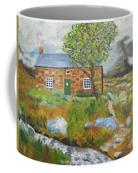 Coire Fionnaraich Bothy Coffee Mug featuring the painting Coire Fionnaraich Bothy Mountain Rescue Coulags Scottish Highlands by Edward McNaught-Davis