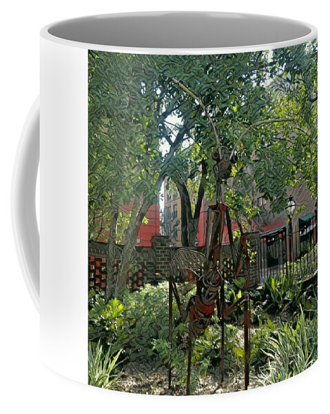 Praying Mantis Coffee Mug featuring the photograph College Creature by Sherry Kuhlkin