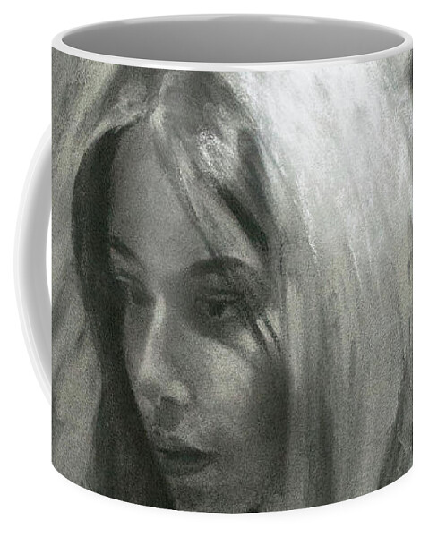 Woman Coffee Mug featuring the drawing Portrait of Woman in Charcoal by Jordan Henderson