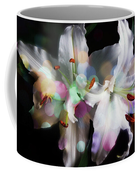 Lily Coffee Mug featuring the photograph Color On White Lilies by Johanna Hurmerinta