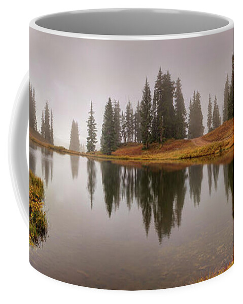 Lenaowens Coffee Mug featuring the digital art Colorado Fall Colors Panorama by Lena Owens - OLena Art Vibrant Palette Knife and Graphic Design