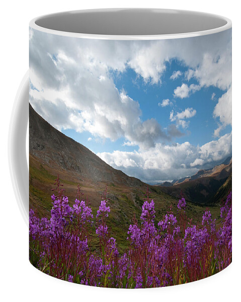 Colorado Coffee Mug featuring the photograph Colorado Fireweed and Sky Landscape by Cascade Colors