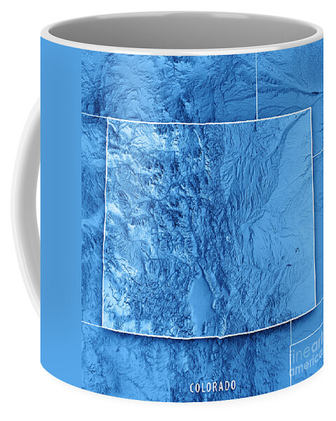Colorado Coffee Mug featuring the digital art Colorado State USA 3D Render Topographic Map Blue Border by Frank Ramspott