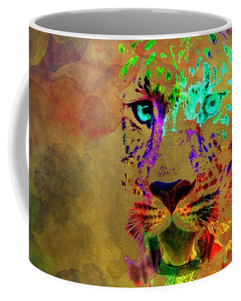 Colored Leopard Coffee Mug featuring the mixed media Colored Leopard by David Millenheft