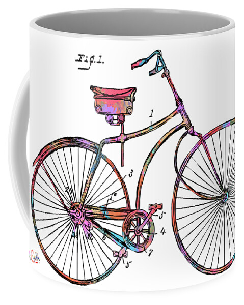 Bicycle Coffee Mug featuring the digital art Colorful 1890 Bicycle Patent Minimal by Nikki Marie Smith