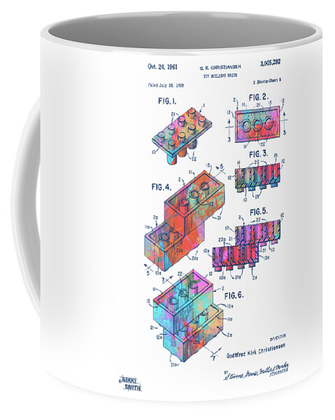 Toy Coffee Mug featuring the digital art Colorful 1961 Toy Building Brick Patent Art by Nikki Marie Smith