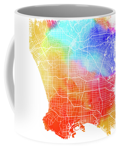 ‘cityscapes' Collection By Serge Averbukh Coffee Mug featuring the digital art Colorful Cities - City Map of Los Angeles by Serge Averbukh