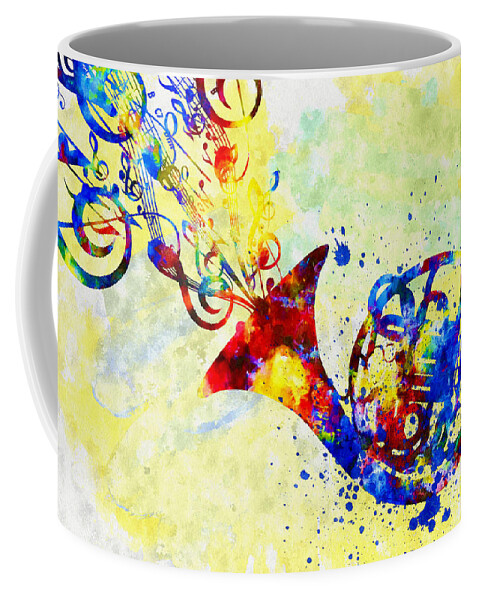 Color Fusion Coffee Mug featuring the mixed media Colorful French Horn by Olga Hamilton