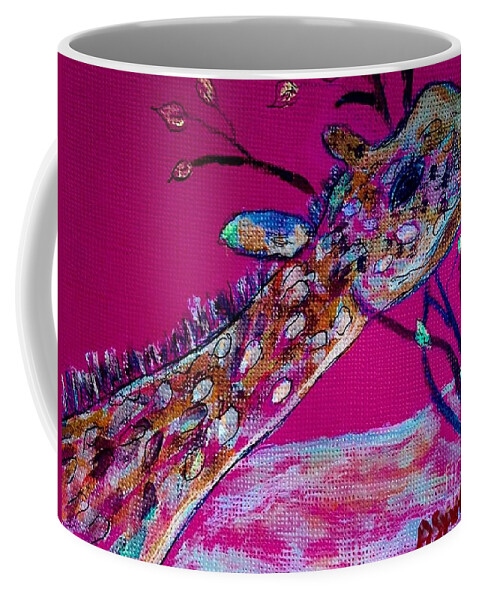 Pink Background Colorful Giraffe Coffee Mug featuring the painting Colorful Giraffe by Anne Sands